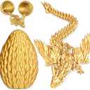 3D Printed Dragon Eggs with Articulated Fly Dragon Inside, Collectible Figurines Fidget Toy for Adults Kids Birthday Easter Christmas White Elephant Gifts for Friends Colleagues (Gold, M size) (M(H:5.8 inches))