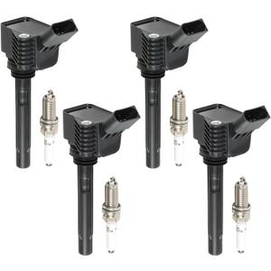 4PCS UF765 Ignition Coils + 4PCS 95125 Iridium Spark Plugs Ignition Coils Pack Fits for 2013-2019 Beetle, 2015-2020 GTI, 2014-2020 Passat, 2015-2019 A3 2.0L 3.0L, Aftermarket Parts
