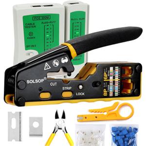 Solsop Pass Through RJ45 Crimp Tool Kit Ethernet Crimper CAT5 Cat5e Cat6 Crimping Tool Kit