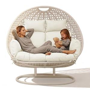 Cuteripe Double Egg Chair Cushion Replacement Outdoor Hanging Egg Chair Cushions for 2 Person Machine Washable Weather-Resistant (Cream)