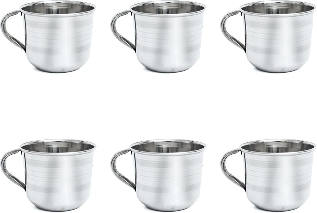 Small 4 oz Set of 6 Stainless Steel Coffee & Tea Cups with Handles, Lightweight, Durable, Rust Proof Metal Mugs for Camping, Hiking, Trekking, Travel, Outdoor Picnic, RV's, Dishwasher Safe