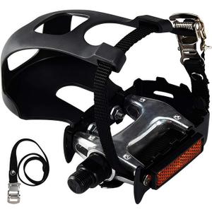 YBEKI Pro-Grade Spin Bike Pedals with Toe Clips & 4D Adjustable Straps - 9/16" Alloy Spindle for Mountain Road Bikes/Peloton/Schwinn/Sunny Bikes | 500lb Load Capacity 