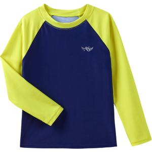 Angel season Rash Guard for Boys UPF 50+ Swim Shirt Long Sleeve Bathing Suit Summer UV Protection Sun Shirts Rashgurad (4T, Yellow+navy Blue)