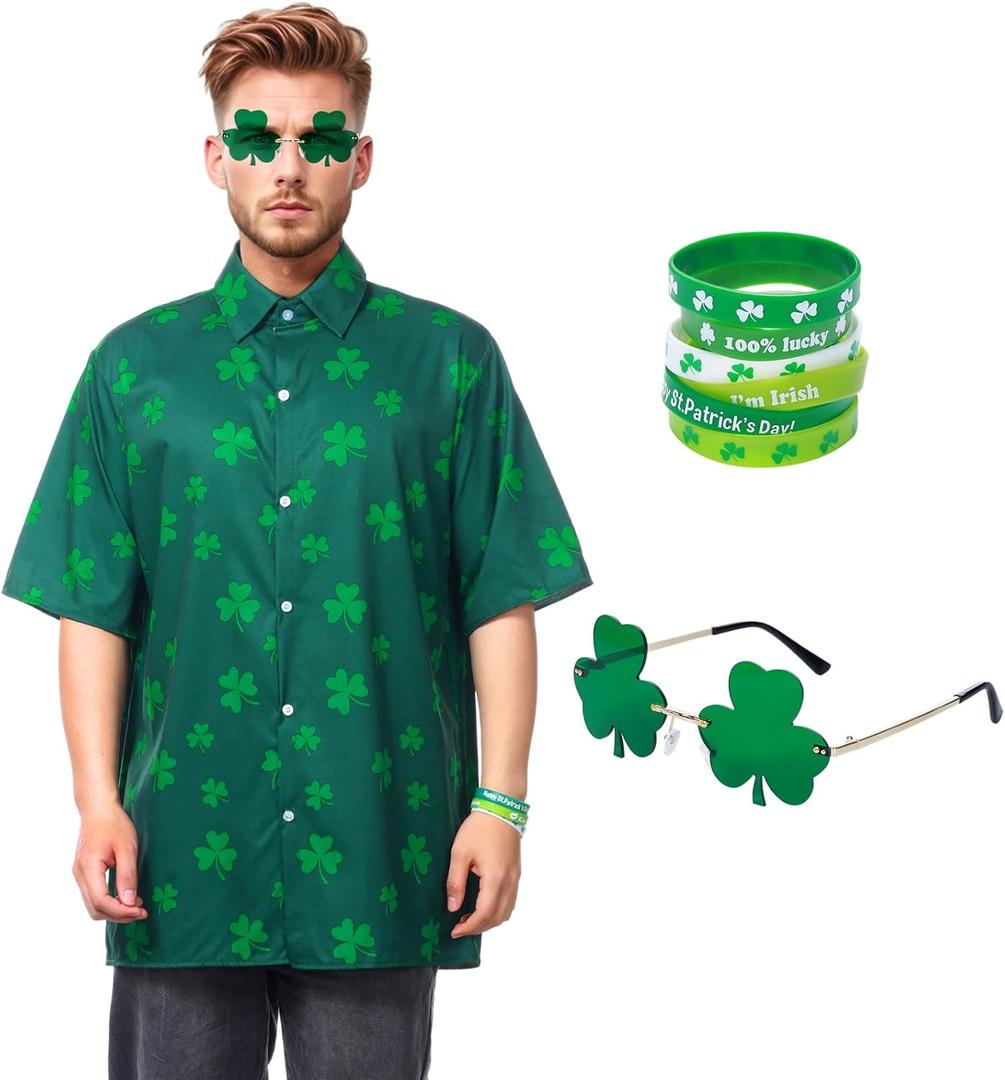 St Patricks Day Shirt Men St. Patrick's Day Hawaiian Shirt for Men St Patricks Day Accessories (Green)