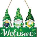 4 x St. Patrick's Day Decoration, Gnome Welcome Wooden Hanging Sign, Gnome Shamrock Wreaths for Front Door, Irish Sign Welcome Hanging for St. Patrick's Day Home Decor Party