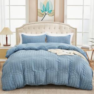 Seersucker Duvet Cover, Grayish Blue (72x 74 inches), 100% polyester