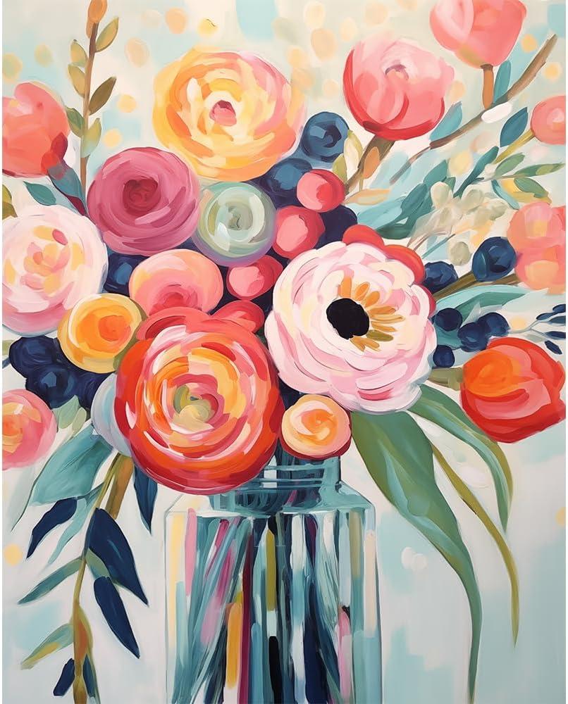 Natuyalo Flowers Paint by Numbers Kit for Adults - Flowers in a Vase Paint by Number on Canvas Without Frame, DIY Acrylic Painting for Ideal Gift Home Wall Decor (16x20 Inch)