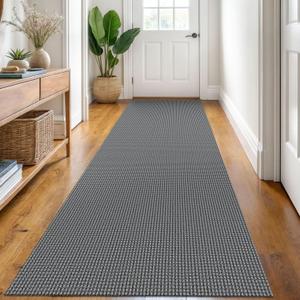 KOZYFLY Runners for Hallways 3x8 Ft Washable Kitchen Runner Non Slip Rubber Backed Hall Runners Cotton Entryway Runner Rugs Floor Carpet for Indoor Backdoor Bedroom Kitchen, Grey/Dark Grey