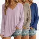 3 Pack Womens Oversized T Shirts Long Sleeve V Neck Cotton Basic Tops Loose Fit Workout Tees Fall Outfits XL