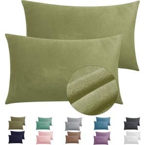 2 Pack Zippered Velvet Standard Pillowcases, Super Soft and Cozy Luxury Fuzzy Flannel Pillow Cases with Zipper, 20x26 Inches, Army Green