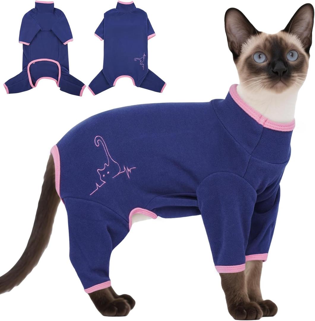 DENTRUN Cat Clothes for Hair Control with Hair Sticky Fabric - Soft Recovery Suit & Breathable Lint-Resistant Cat Sweater for Cats Only, Kitten Onesie Pajamas, XS, Blue
