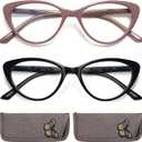 EYEURL Cat Eye Reading Glasses for Women - 2 Pack Blue Light Blocking Computer Readers 0.50 Spring Hinge Anti Glare/UV Ray Eyeglasses (Black+Brown)