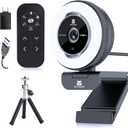 Zoomable Webcam with Remote Control, 1080P 60FPS Streaming Webcam with Adjustable Ring Light and Tripod, Pro USB 5X Digital Zoom Webcam for Zoom/Skype Teams/Laptop/Mac Windows