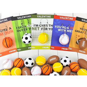 Valentines Day Cards Gifts for Kids Classroom 28 Pack, Mini Foam Sports Ball Keychains with Exchange Cards for Boys Girls, Goodie Bag Stuffers Party Favors School Class Prizes Treats Toys for Toddlers