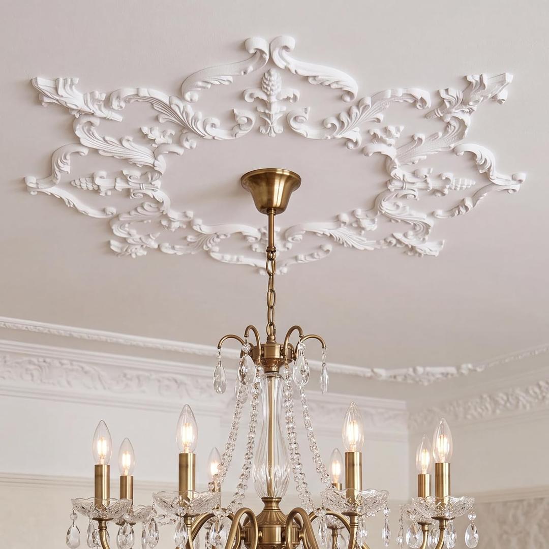 Sintuff 30.71 Inch Large Ceiling Medallion for Light Fixtures, Thermoformed Classic PU Design Primed Ready to Paint for Chandeliers Ceiling Light Decoration, French