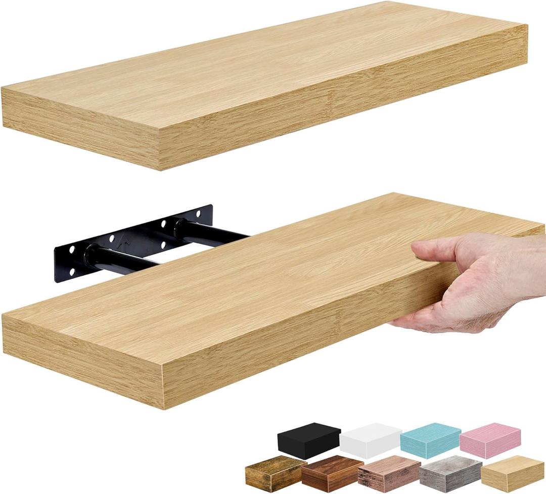 Sorbus Floating Shelves for Wall 16 Inch Floating Shelf for Kitchen, Bedroom, Living Room, Bathroom, Home & Wall Decor - Mounted Bathroom Shelves with Invisible Brackets (Maple Wood, 2 Pack)