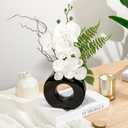 Briful Orchid Fake Flowers 16.1'' White Artificial Orchid Silk Flowers in Black Pot Faux Orchid Arrangement for Home Office Desk Modern Decoration