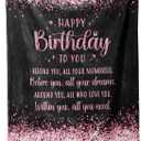 GoMelley Birthday Gifts for Women, Happy Birthday Flannel Blanket, Women Birthday Gifts for Her, Sister, Best Friend, Daughter, Mom, Wife, Grandma, 60" x 50"