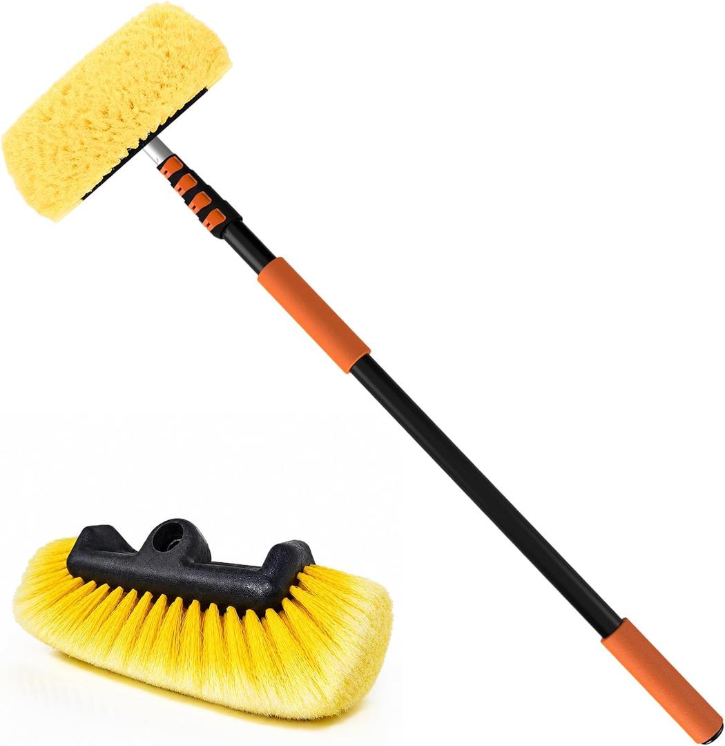Car Wash Brush, 16FT Telescopic Car Wash Brush with Long Handle, 12-Inch Soft Bristle Car Cleaning Brush for Cleaning Car, RV, Truck, Boat, Solar Panels