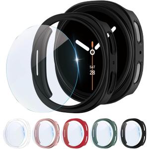 5+5 Pack Case for Galaxy Watch 8 Screen Protector 40mm Cover,Hard PC Anti Scratch Protective Bumper with Tempered Glass for Samsung Galaxy Watch 8 Case 40mm Women Men