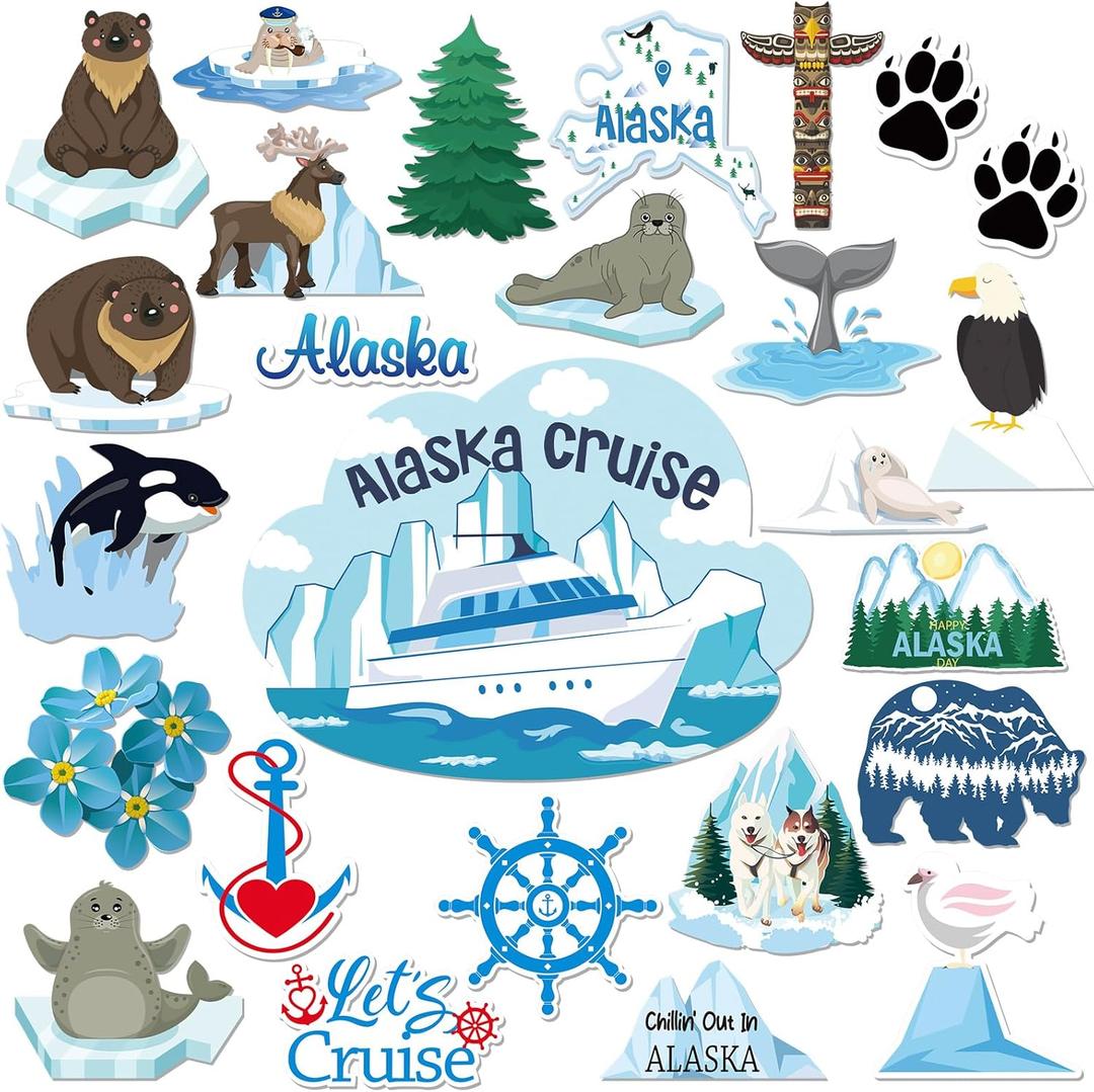 Konohan 25 Pcs Alaska Cruise Door Magnets Glow in the Dark Alaska Cruise Magnets Alaska Cruise Door Decorations Magnetic Decal Magnetic Stickers for Car Ship Home Kitchen Refrigerator Decor