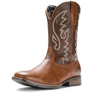 IUV Cowboy Boots For Men with Wide Square Toe Western Retro Boot Durable Classic Fashionable Embroidered Pull On Slip Resistant Boots, Size 11