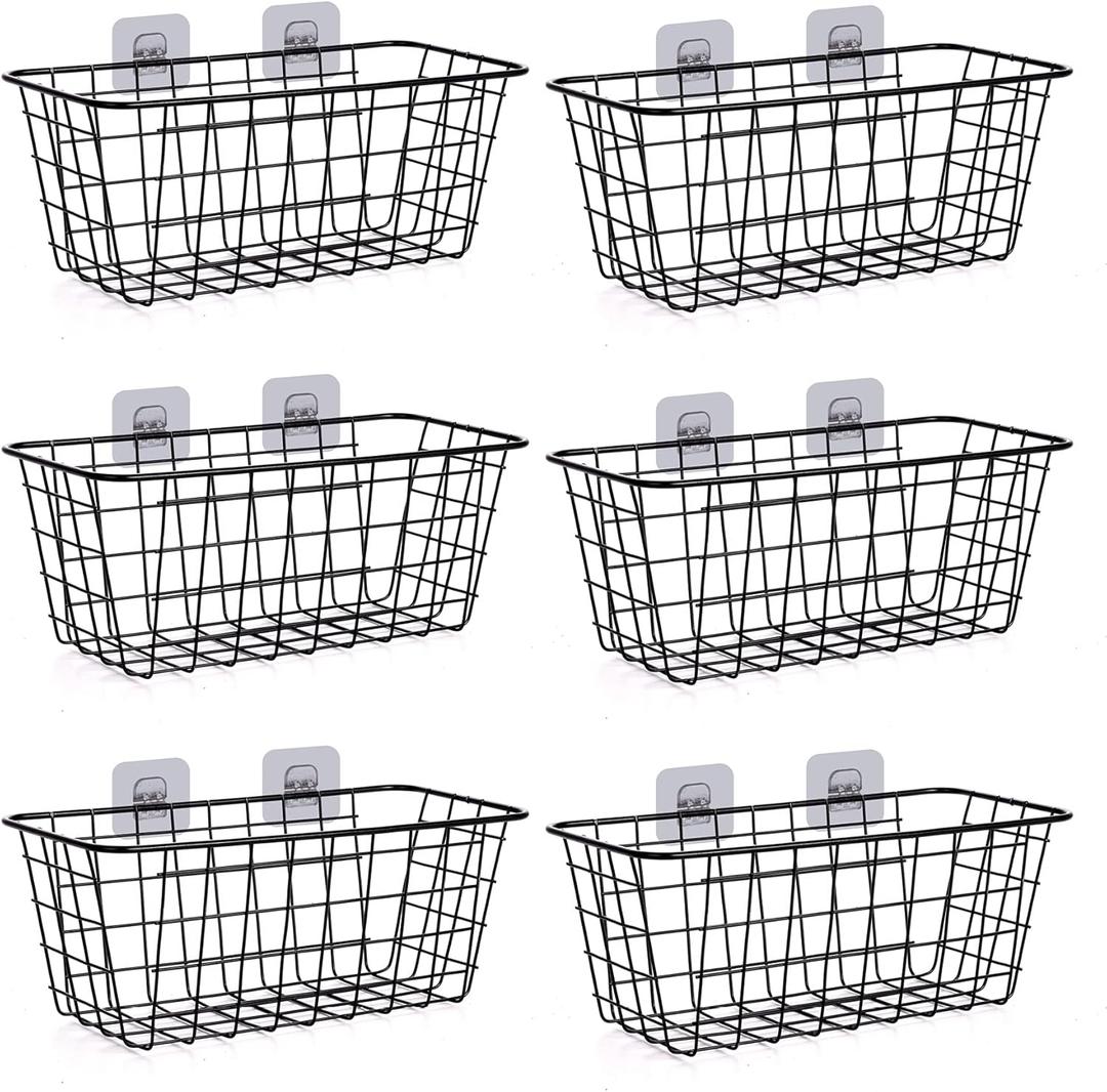 6 Pack Wire Storage Baskets Household Metal Wall-Mounted Containers Organizer Bins for Kitchen Bathroom Freezer Pantry Closet Laundry Room Cabinets Garage Shelf, Medium