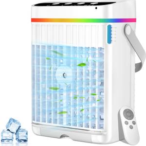 Portable Air Conditioners, 40oz Water Tank, 3 Wind Speed & 3 Cool Mist, 1-3H Timer & 7 LED Light, Personal Air Conditioner Small Mini Air Conditioner Portable Air Cooler for Room/Office