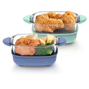 6-Cup Tempered Glass Container 2 PACK, Compatible with Ninja Crispi 4-in-1 Portable Cooking System, Microwave, Freezer and Dishwasher Safe, PFAS Free Glass Cooking Surface