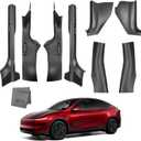 8PCS Door Sill Protector for Tesla Model Y Juniper Door Sill Guards Anti-Kick Full Protect Door Entry Cover for 2025-2026 New Model Y Accessories(Non-Destructive Installation) (Black Leather Grain (Not fit 2026 Model Y Standard)
