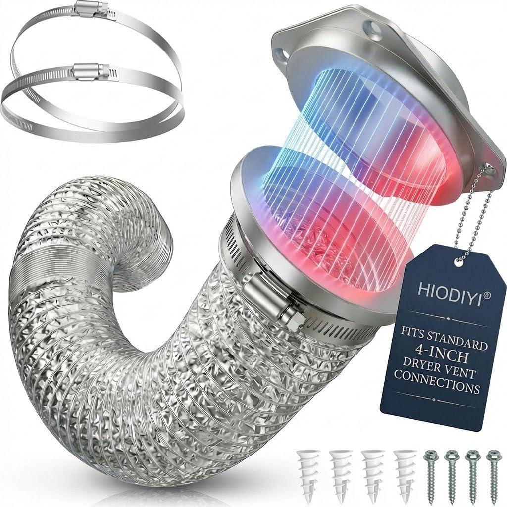 Magnetic Dryer Vent Connector Kit with Quick Connect Dryer Vent Design for Tight Spaces & Apartments, Aerospace Aluminum Body, Strong Hold, Includes 3.3ft Hose & 2 Clamps