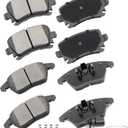 Cciyu D1107 & D1108 Front & Rear Ceramic Brake Pads Kits 8pcs fit For Audi A3/A3 Quattro/TT/TT Quattro, For VW CC/Eos/Golf/GTI/Jetta/Passat/Passat CC/Rabbit