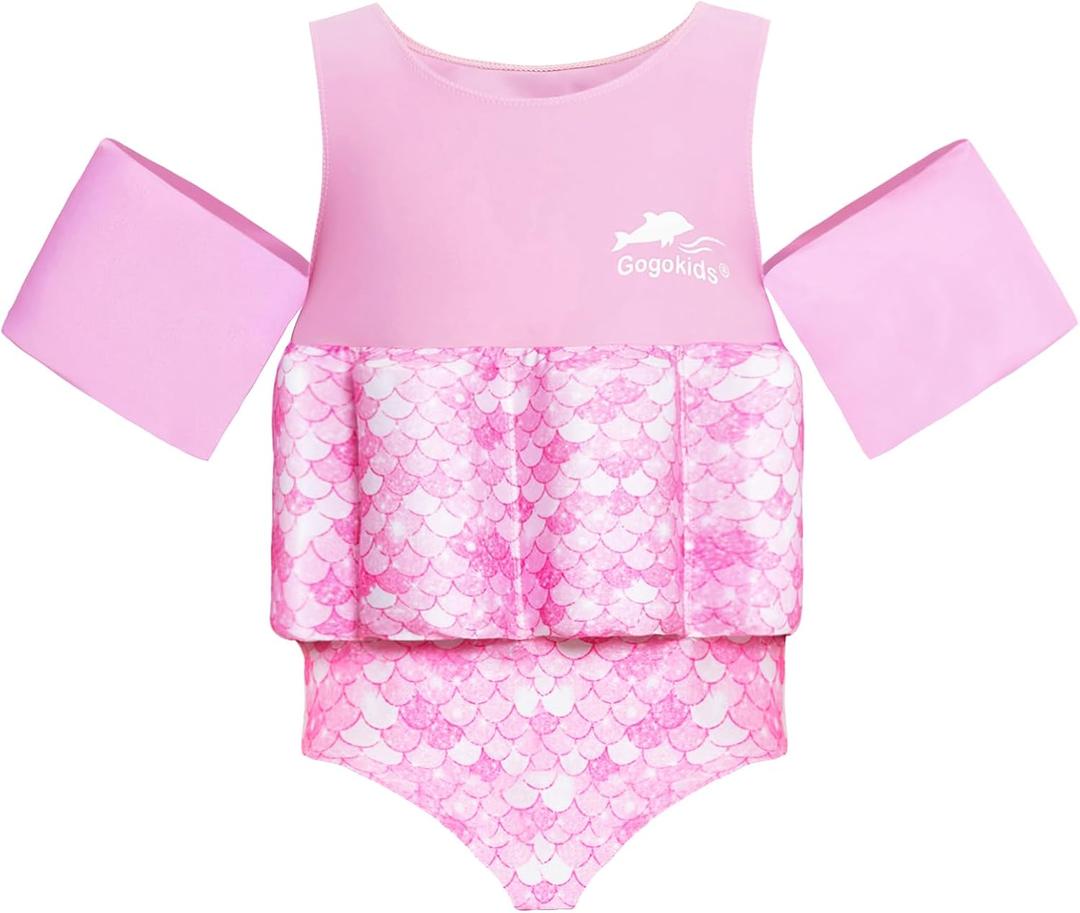 Gogokids Toddler Floaties, One Piece Swimsuit with Bulit-in Floatation and Arm Wings for Boys and Girls 20-50 lbs, Kids Swim Vest (4 - 5 Y, Pink)