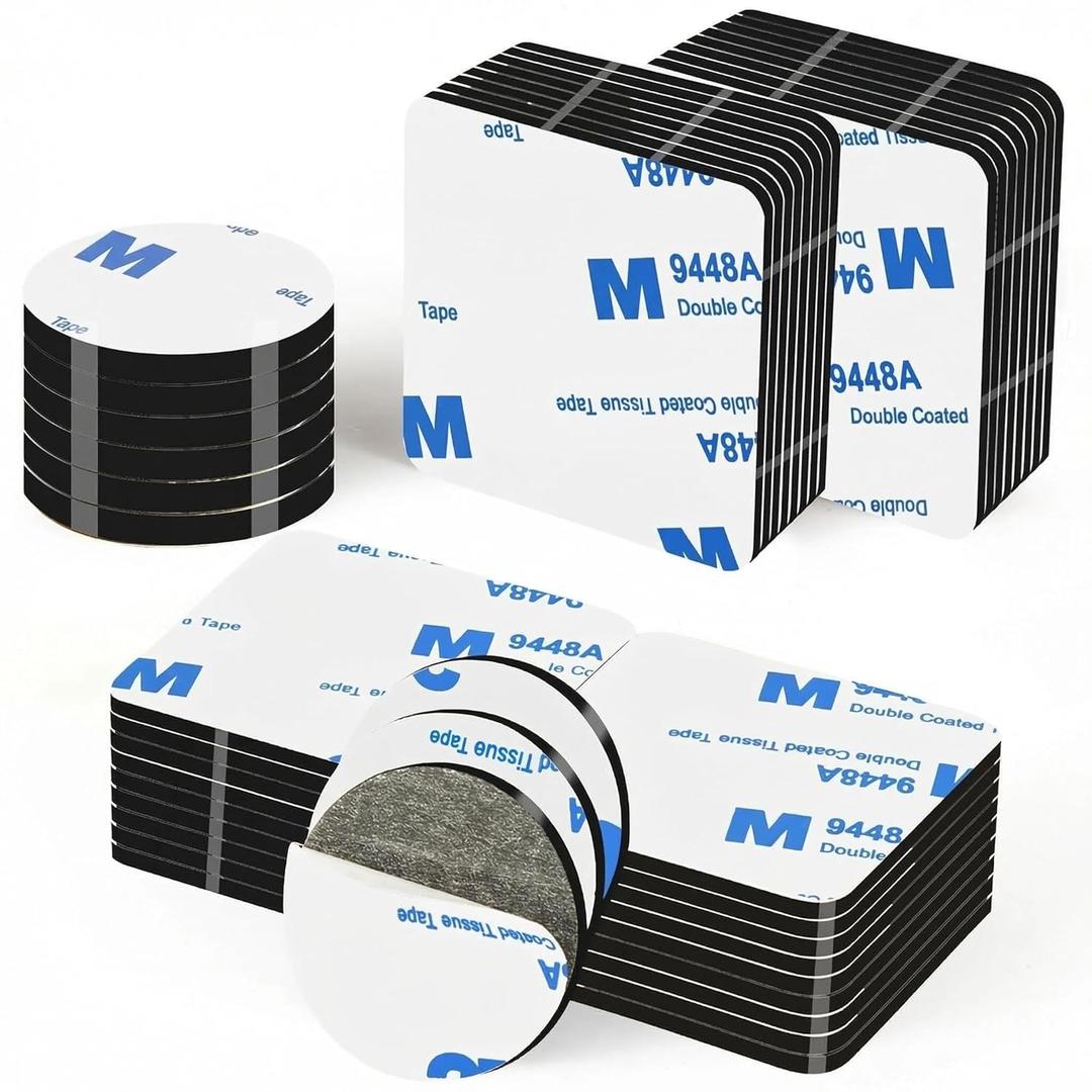 Double Sided Adhesive Heavy Duty Tape,2 Sided Mounting Tape for Walls, Square (1.57" Across) & Round (1.18" Diameter) Sticky Foam Pads, Waterproof Double-Sided Pads for Hanging in Office