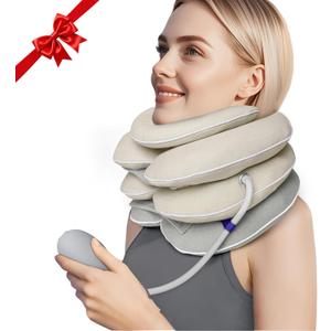 Neck Stretcher with Brace - Inflatable Cervical Traction Device for Neck Pain Relief, Adjustable Neck Support Pillow and Decompression Tool with 3+1 Chin Rest, Portable for Home, Office & Travel Use