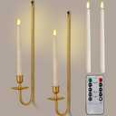 Tessco for you Metal Wall Mount Candle Sconces with 9.6" LED Flameless Taper Candles and Remote Timer 16.5" Wall Hanging Sconces Set for Living Room Fireplace Hallway Stairway(Gold,2 Set)