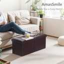 AmasSmile Footrest Ottoman Bench with Storage,34Inch Brown Leather Footstool, Coffee Table, Padded Seat, Storage Chest,Blanket Store with Flipping Lid for Livingroom and Bedroom, 34"D x 13"W x 13"H