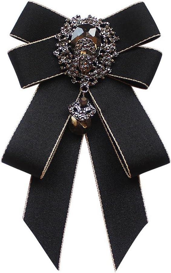 Rhinestone Retro British Style Pre-tied Adjustable Fabric Ribbon Bow Tie for Women Men Uniform Necktie Bownot (Black)