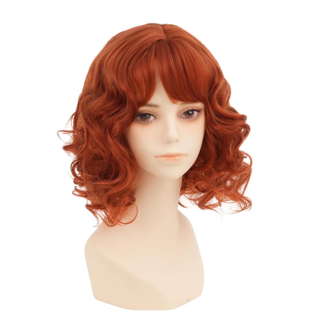 Short Red Orange Curly Wig for Women ginger wig with Bangs Shoulder Length Wig Curly Natural for Daily Party Use