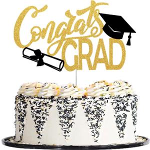 JOJO FLY Gold and Black Congrats Grad Cake Topper, Graduation Party Supplies, Graduation Decorations 2026