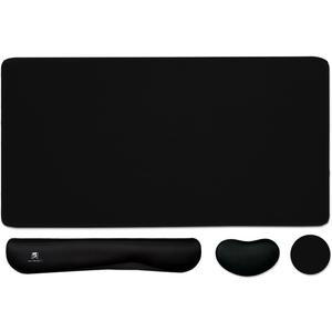 4-in-1 Large Gaming Mouse Pad, Keyboard Wrist Rest Pad & Wrist Support Mousepad Set, Extended Desk Pad Waterproof Desk Mat for Home Office Study Game-Black