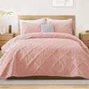 Exclusivo Mezcla Twin Size Quilt Set - Blush Pink Quilts Bedding Set with 2 Pillow Shams, Modern Bedspread with Striped Pattern, Soft Lightweight Bedspreads Coverlets for All Seasons (Twin (68"x88"))