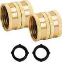 Hourleey Garden Hose Adapter, 3/4 Inch Solid Brass Hose Connectors, 2 Pack Hose Connector with 2 Extra Washers (Female to Female)