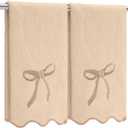 2 Pcs Brown Scalloped Hand Towels for Bathroom 26 x 13 Embroidery Coquette Bow Hand Towels 100% Cotton Soft Absorbent Boho Bath Decor for Kitchen Bathroom