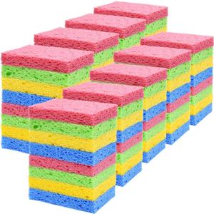 YoleShy 72 Pack Sponges Kitchen Natural Compressed Cellulose Sponges Bulk Non Scratch for Household Cookware Bathroom Cars Soft Super Absorbent Reusable