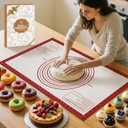 Silicone Baking Mat, Non Stick Pastry Mat Sheet for Dough Rolling, Nonslip Fondant/Pie Crust Mat, Counter Mat Oven Liner Mat for Making Cookies Macarons Bread Baking Supplies Extra Large 26 x 16 Inch (Red)