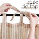 Jinchan Tie Top Linen Kitchen Curtains 36 Inches Striped Tier Curtains Farmhouse Modern Cafe Style Small Window Treatments Airy Light Filtering Rod Pocket for Living Room Bathroom 2 Panels Tan