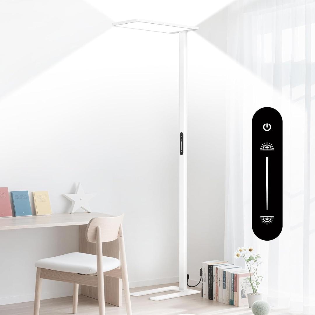 120W LED Floor Lamp, 10000LM Full Spectrum Eye Care Standing Lamp, 77" Tall Floor Lamp with 4000K Natural Daylight, Dimmable Bright Light for Bedroom, Living Room, Study Room, Office, White