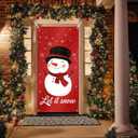 Merry Christmas Door Cover 71x35 Inch Front Porch Door Banners Decoration Winter Red Background Snowman with Hat and Scarf Winter Wonderland Theme for Sign Party Indoor Decor