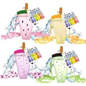 4 Set End of School Year Gifts for Students Ice Cream Water Bottles with Summer Cards Back School Gift for Student Drinking Purse Ice Bar Transparent Jug Cup for Camping Sports Shopping